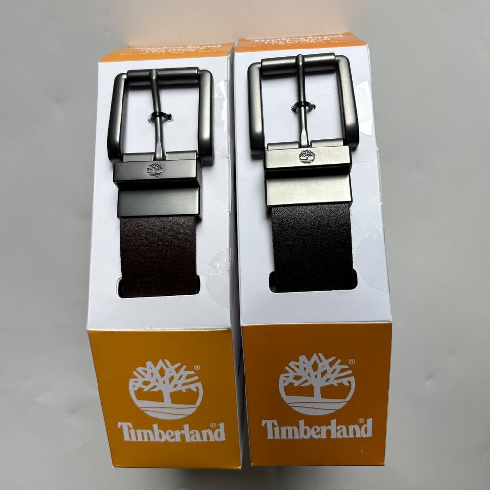 Reversable Timberland Belts for Men - Full Grain Leather, Black & Brown, 2 pack